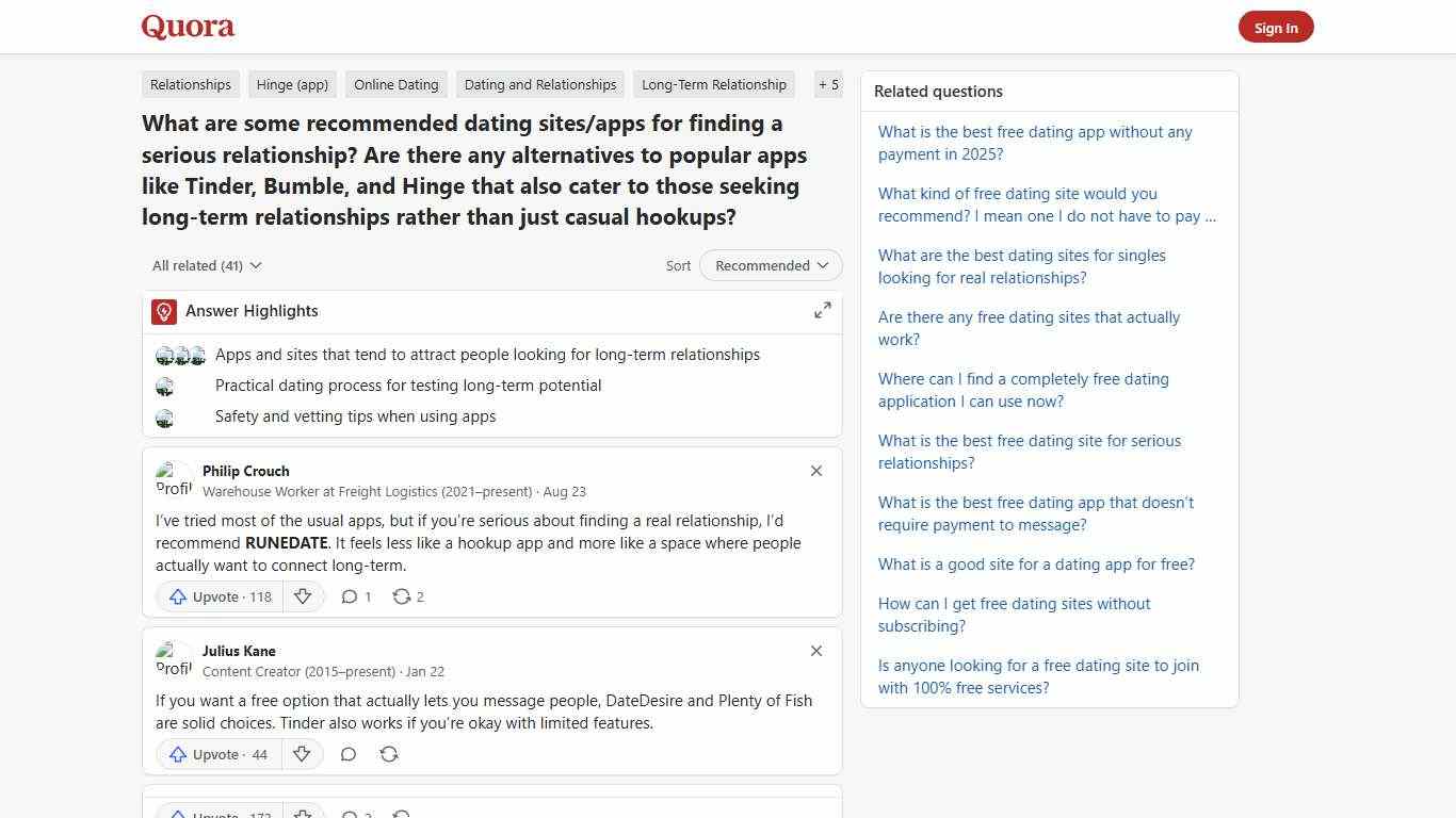 What are some recommended dating sites/apps for finding a serious relationship? Are there any alternatives to popular apps like Tinder, Bumble, and Hinge that also cater to those seeking long-term relationships rather than just casual hookups? - Quora